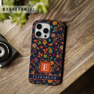 Padrão Paisley Azul Marinho Laranja Escuro Persona