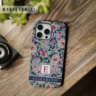 Padrão Paisley Branco Azul Vermelho Personalizável