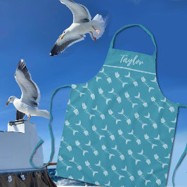 Padrão Personalizado De Osso Do Peixe Azul Apron