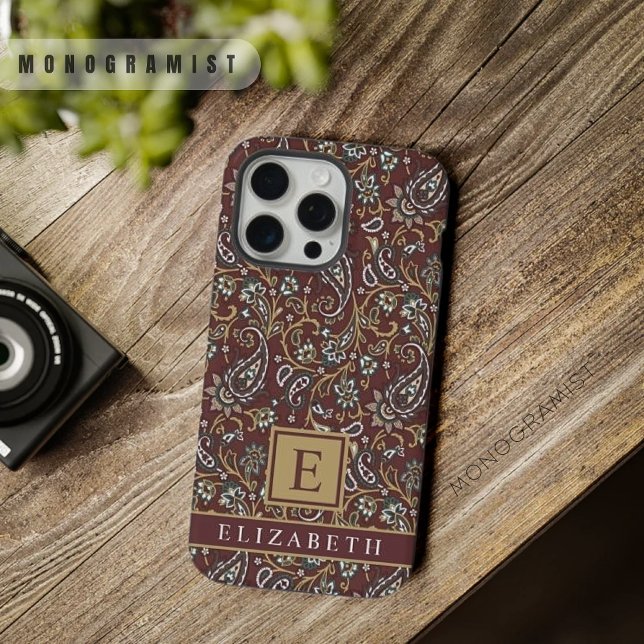 Padrão Personalizável de Folha Branca de Cinzas Ca (Customizable Brown Grey White Paisley Pattern iPhone Case)