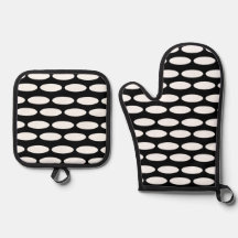 Padrão preto e branco moderno Forno Mitt & Pote Ho