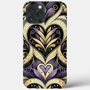 Padrão Repetitivo do Coração Negro Dourado Roxo
