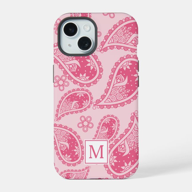 Padrão Retro de Paisley Rosa Monograma Moderno (Verso)