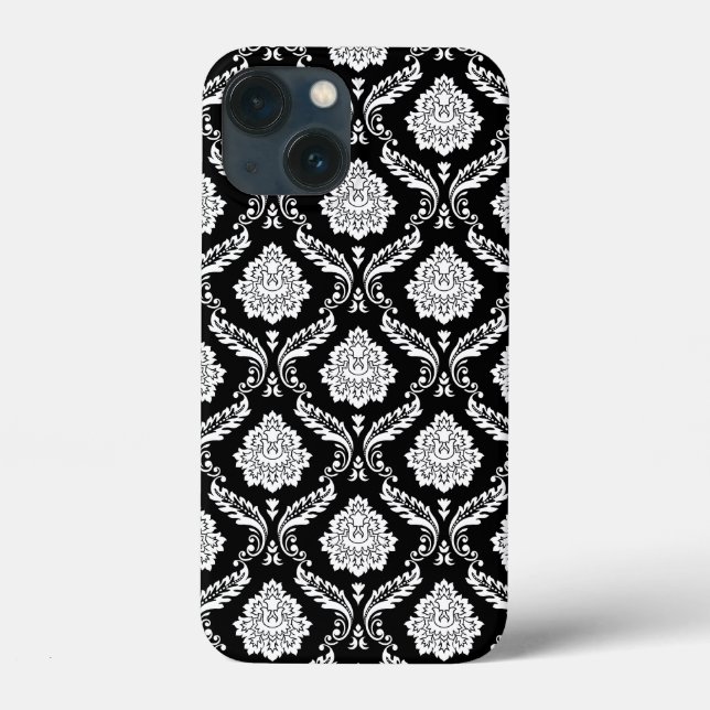 Padrão Rococó Damask Branco no Preto  (Verso)