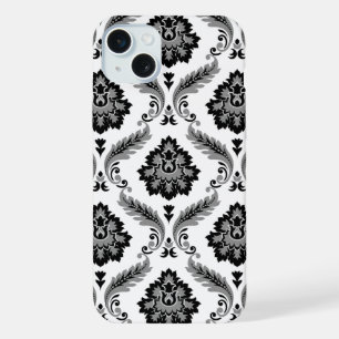 Padrão Rococó Damask Cinza Preto Branco