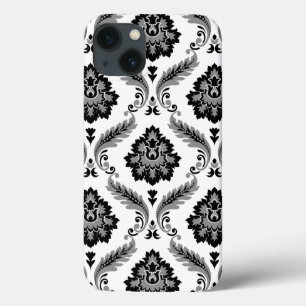 Padrão Rococó Damask Cinza Preto Branco