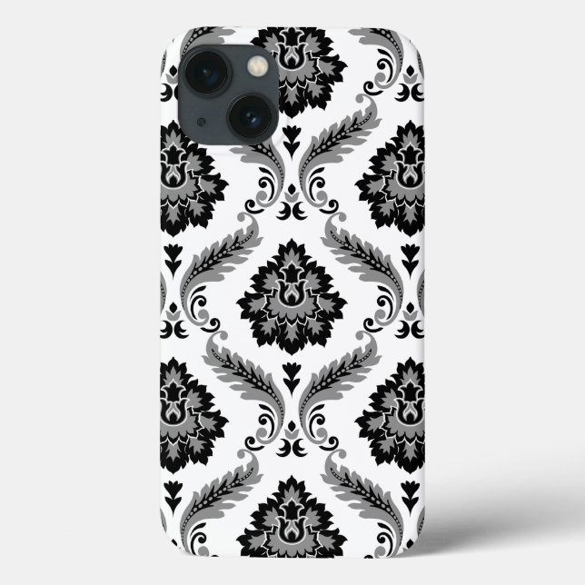 Padrão Rococó Damask Cinza Preto Branco (Verso)