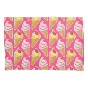 Padrão rosa Kawaii com sorvete de morango