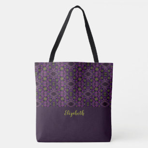 Padrão Roxo Divertido Monograma Tote Bag