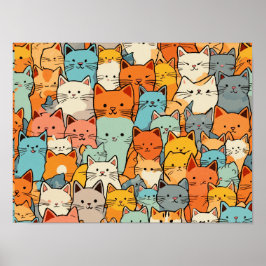 Padrão sem costura - Gatos Kawaii Poster