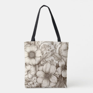 Padrão Sepia Floral Vintage (13) Tote Bag