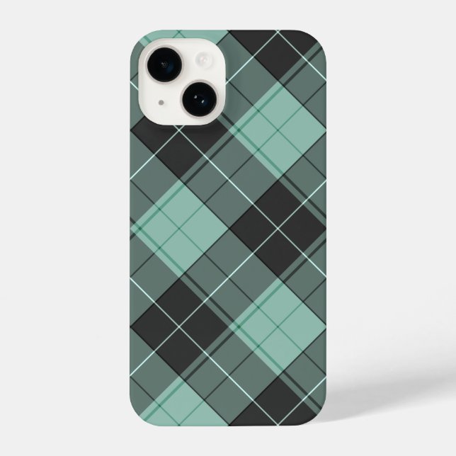 Padrão simples de tartan no caso turquesa iPhone 1 (Verso)