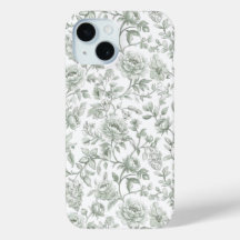 Padrão Toile Floral Verde Salvia Vintage