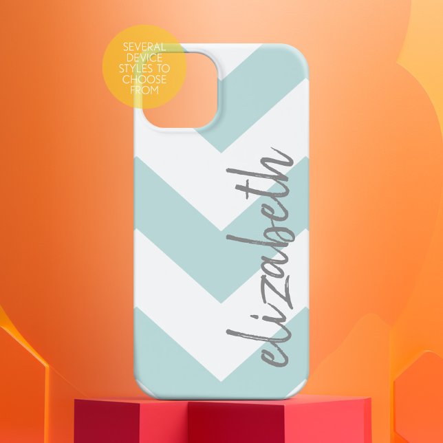 Padrão Trendy Chevron com nome - azul pastel (Personalized Phone Case - Many Device Styles to Choose From)