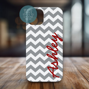 Padrão Trendy Chevron com nome - cinza vermelha