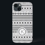 Padrão Tribal Boho Aztec<br><div class="desc">Um padrão tribal moderno preto e branco decora esta capas de iphone. Personalize com seu monograma. Projetado para você pelo Blackberry Boulevard.</div>