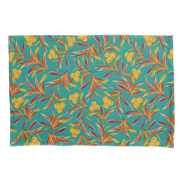 Padrão Tropical com Folhas Vermelhas e Amarelas (Frente-Esquerda)