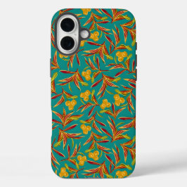 Padrão Tropical com Folhas Vermelhas e Amarelas