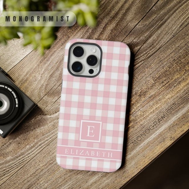 Padrão Verificado Pink Branco de Pastel Suave Pers (Custom Soft Pastel Pink White Checkered Pattern iPhone Case)