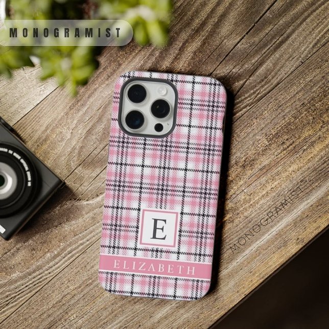 Padrão Verificado Preto Cor-de-Rosa Personalizável (Customizable Pink White Black Checkered Pattern iPhone Case)