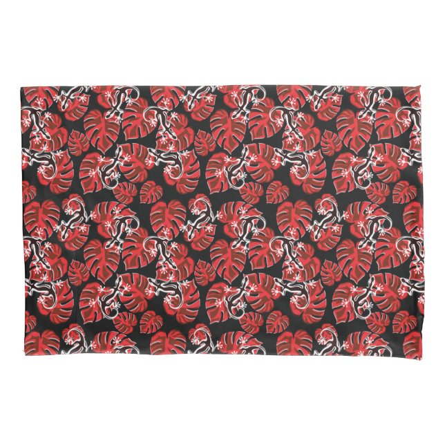 Padrão Vermelho e Preto - Lagartixas e Folhas (Frente)