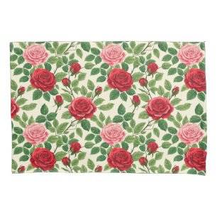 Padrão Vibrante de Rosa com Rosas Vermelhas e Rosa