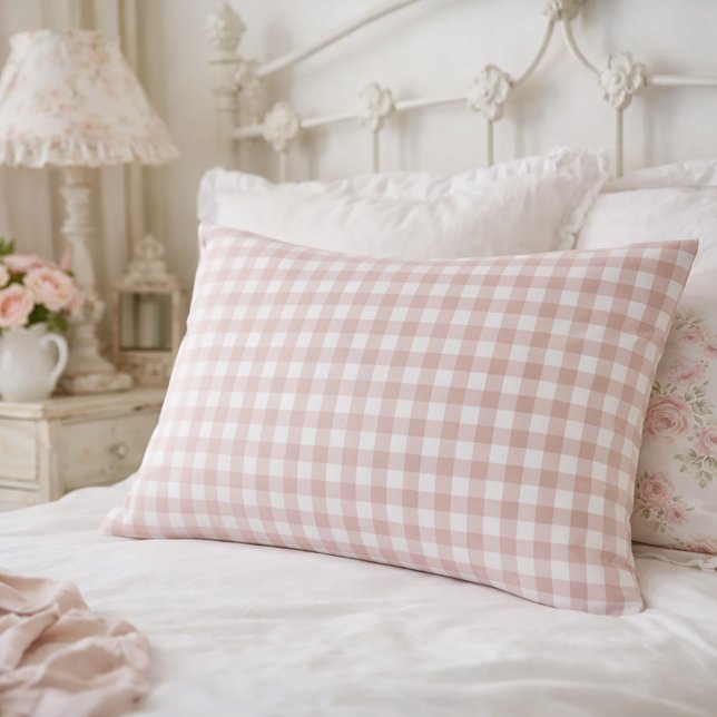 Padrão Xadrez Gingham Rosa e Branco (A pink and white gingham plaid pillow case.)