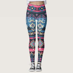 Padrões Aztec Azul Leggings para Mulheres