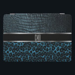 Padrões de Couro e Leopardo Monogramas - Azul<br><div class="desc">capa de ipad. Monograma de couro falso e padrão de impressão leopardo design num azul profundo e preto pronto para você personalizar. ⭐ Este produto é 100% personalizável. *****Clique no BOTÃO PERSONALIZAR para adicionar, excluir, mover, redimensionar, mudar ao redor, girar, etc... qualquer dos gráficos ou textos ou use as caixas...</div>