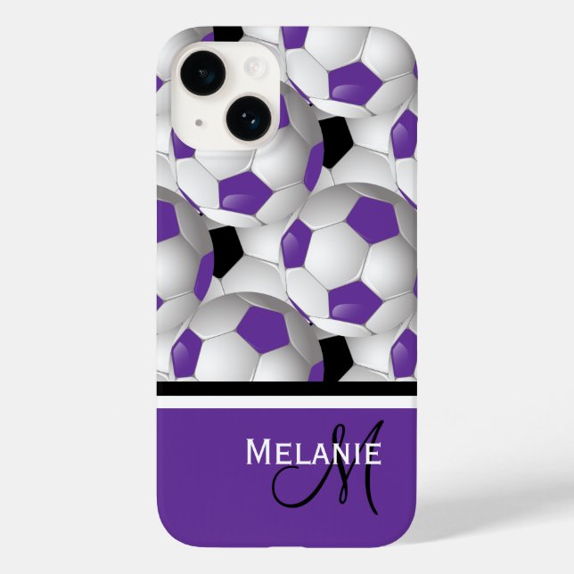 Padrões de esfera de futebol preto roxo monograma (Verso)