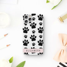 Padrões de pata, patas de cão, preto e branco, seu