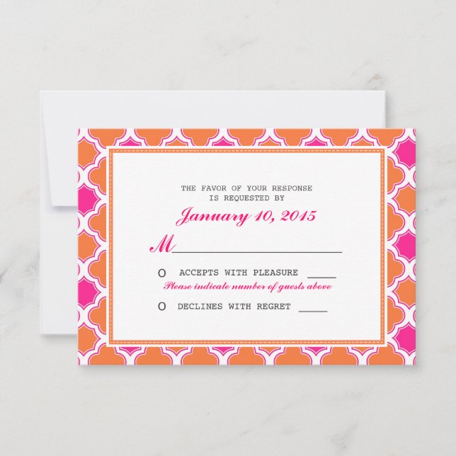 Padrões de Quatrefoil Rosa e RSVP de Casamento Lar (Frente)