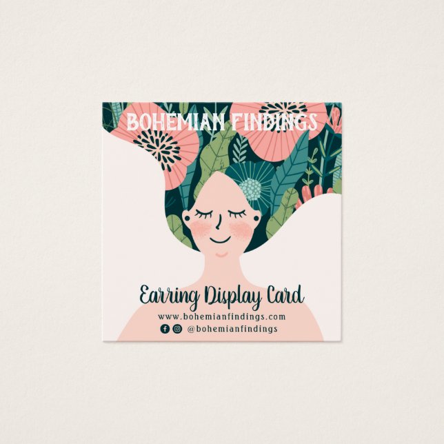 Padrões florais coloridos, brinco com ilustração d (Frente)