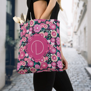 Padrões florais frios monograma Bolsa cor-de-rosa