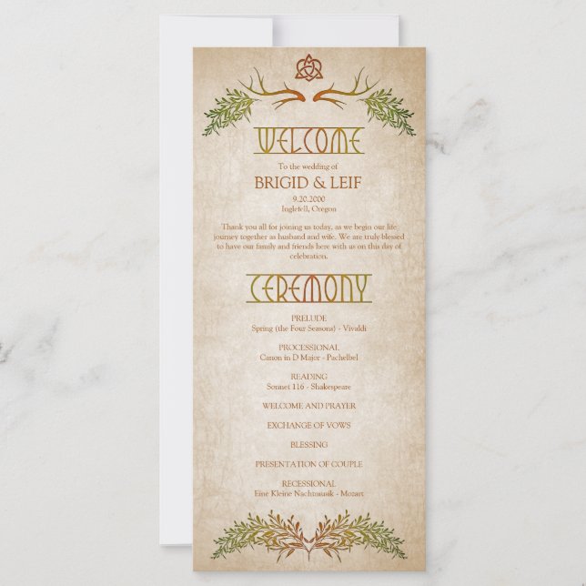 Pagan Celtic Antlers Wedding Program (Frente)