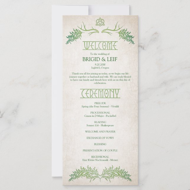 Pagan Celtic Antlers Wedding Program (Frente)