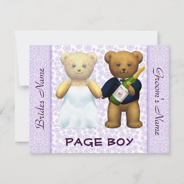 Page Boy - Convite de casamento lilás Teddy Bears (Frente)