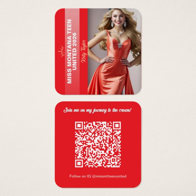 Pageant Titleholder Profile Card | Color Pop Red (Frente & Verso)
