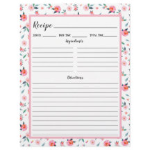 Página Binder de Receita de Padrão Floral Rosa Ros