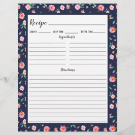 Página Binder de Receita de Padrão Floral Rosa Ros