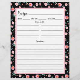 Página Binder de Receita de Padrão Floral Rosa Ros
