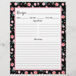 Página Binder de Receita de Padrão Floral Rosa Ros