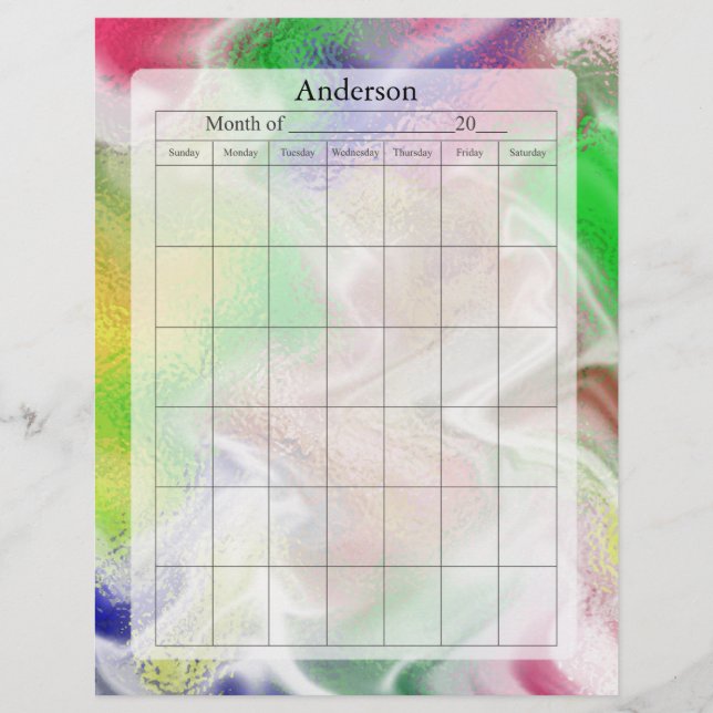 Página Calendário do vazio, Design de Cores do Fel (Frente)