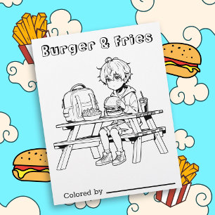 Página Color Me para Crianças Anime Boy Burger a