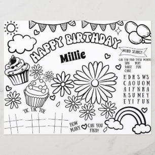 Página de Coloração de Aniversário da Daisy Floral
