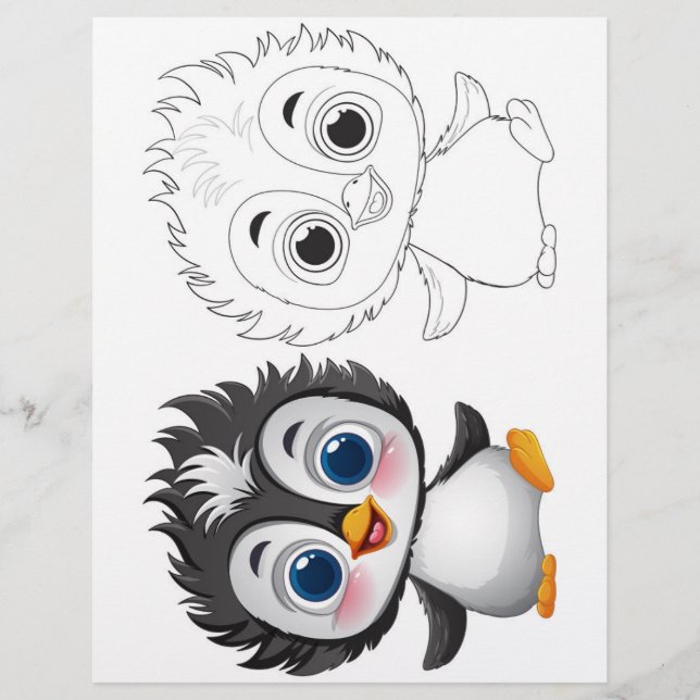 Página de coloração de pinguins adorável (Frente)