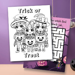 Página de Coloração de Trick ou Tratar e Atividade