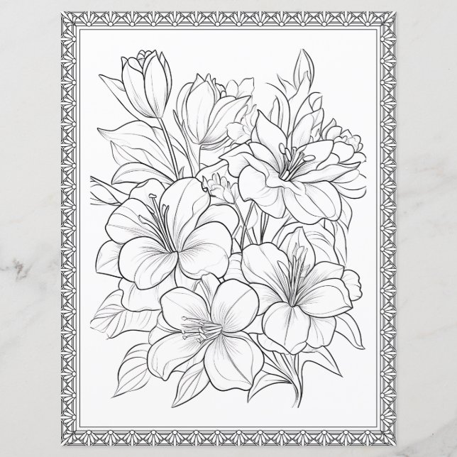 Página de Coloração Floral Fácil (Frente)