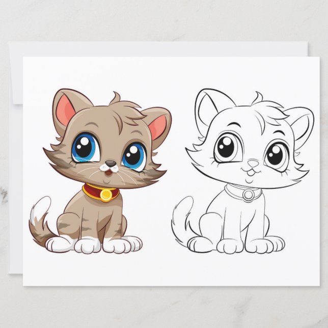 Página de colorir gato de desenho animado (Frente)