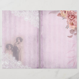 Página de Diário de Vintage com Faixa Rosa e Lace
